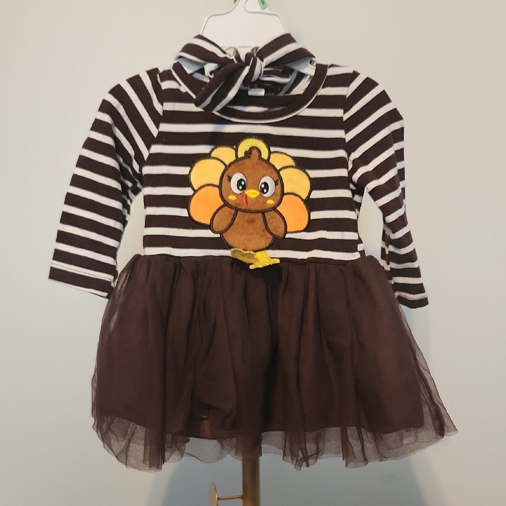 🧑‍🎄10/10🧑‍🎄Brown Striped Turkey Kids Costume Dress Woth Headband